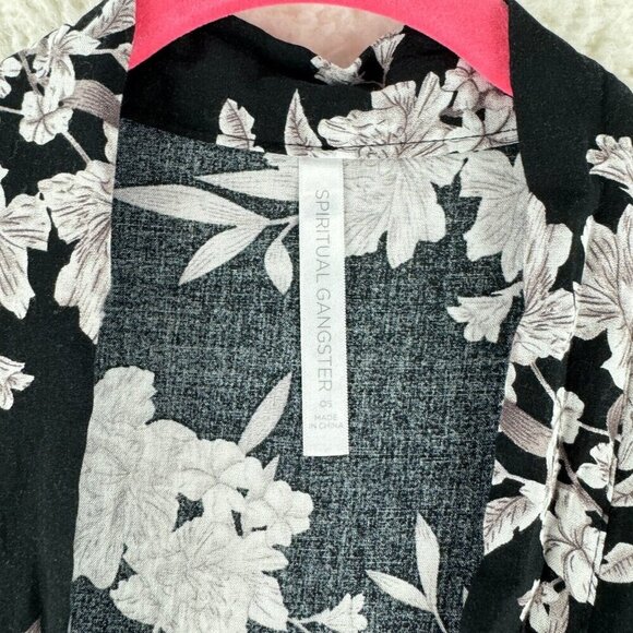 Spiritual Gangster Black Floral Maya‎ Kimono Womens Front Tie Pockets Size OS - Picture 7 of 12